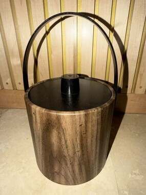 Vintage Irvinware Mid-Century Modern Faux Wood Grain Insulated Ice Bucket